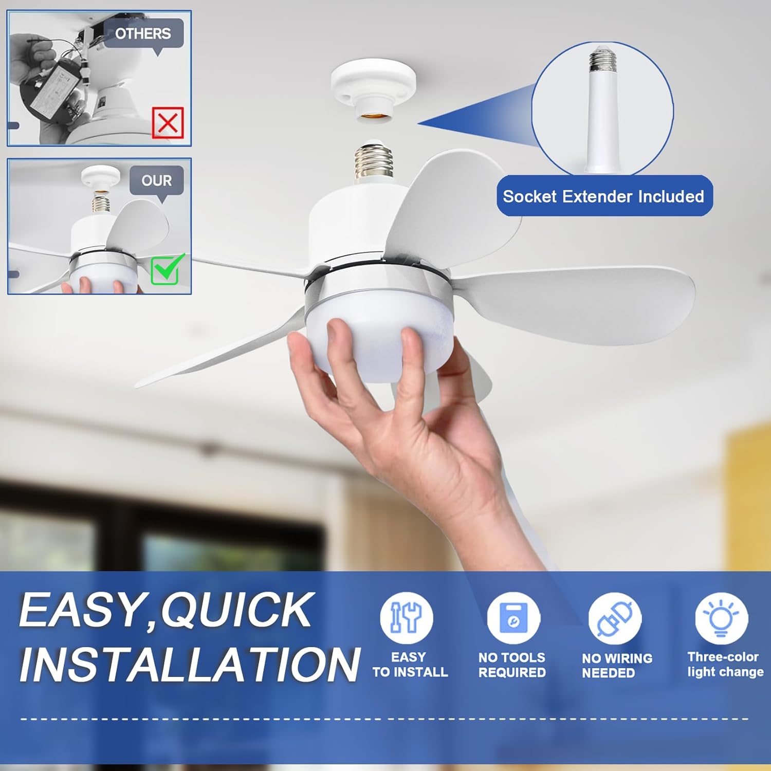 Socket Fan Light with Remote,  - Lighting Decor For Home ulasan dan harga