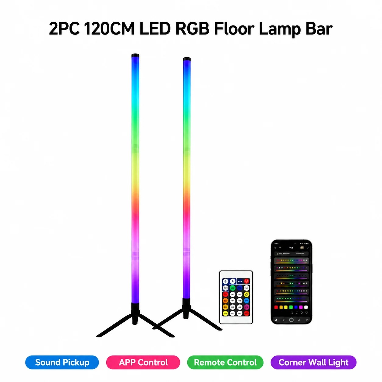2PCS 120CM RGB Floor Lamp, Sou - Lighting Decor For Home ulasan dan harga