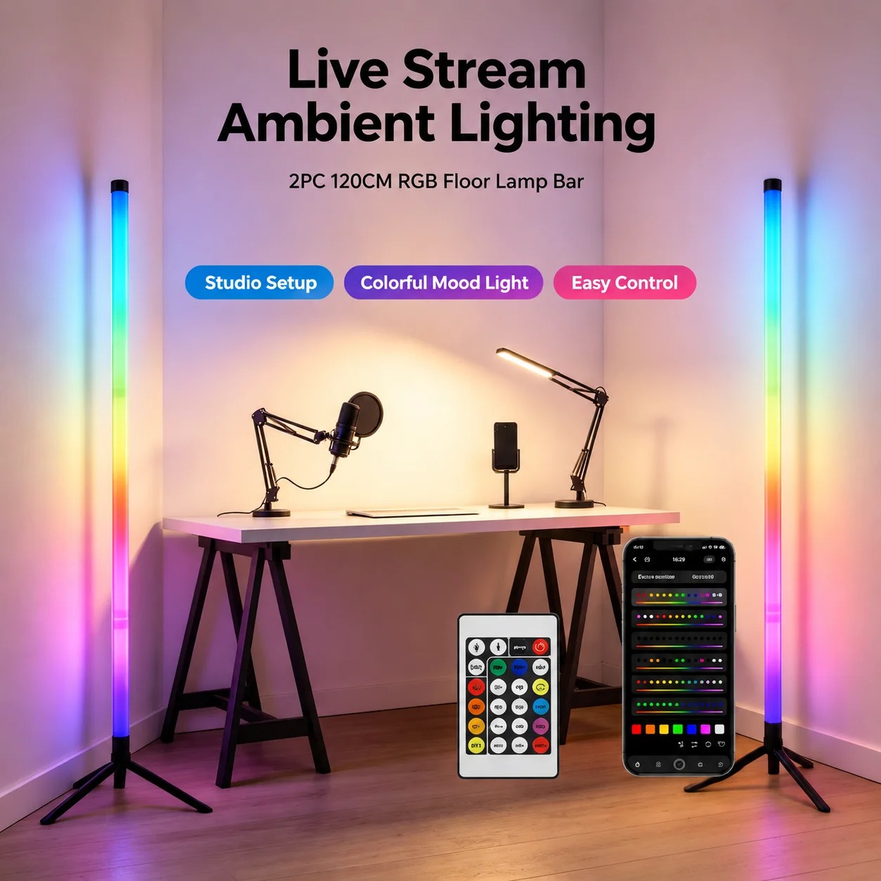 2PCS 120CM RGB Floor Lamp, Sou - Lighting Decor For Home ulasan dan harga