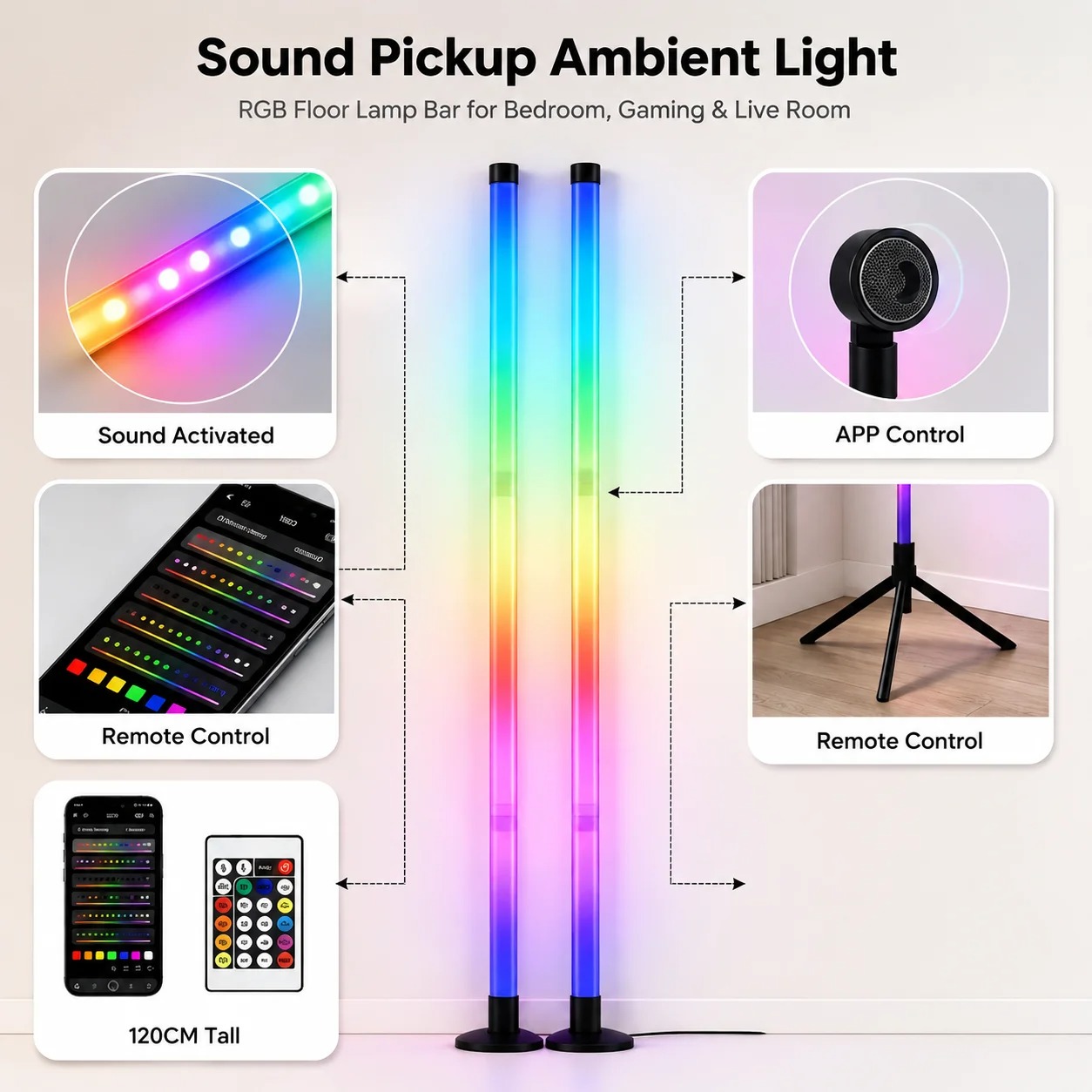 2PCS 120CM RGB Floor Lamp, Sou - Lighting Decor For Home ulasan dan harga