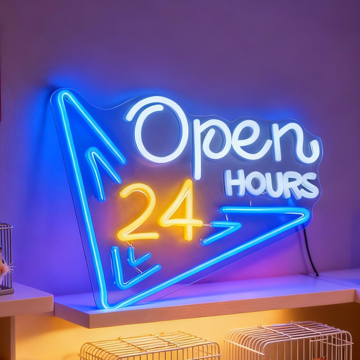 24 Hours Open Neon Sign LED Ne - Decor Lighting Opening Hours ulasan dan harga