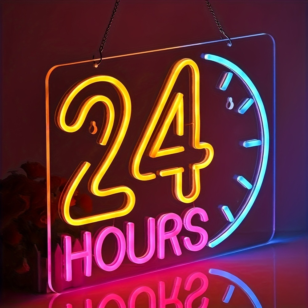 24-Hour LED Neon Sign, USB Pow - Decor Lighting Opening Hours ulasan dan harga